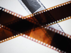 35 mm film negatives on white backdrop