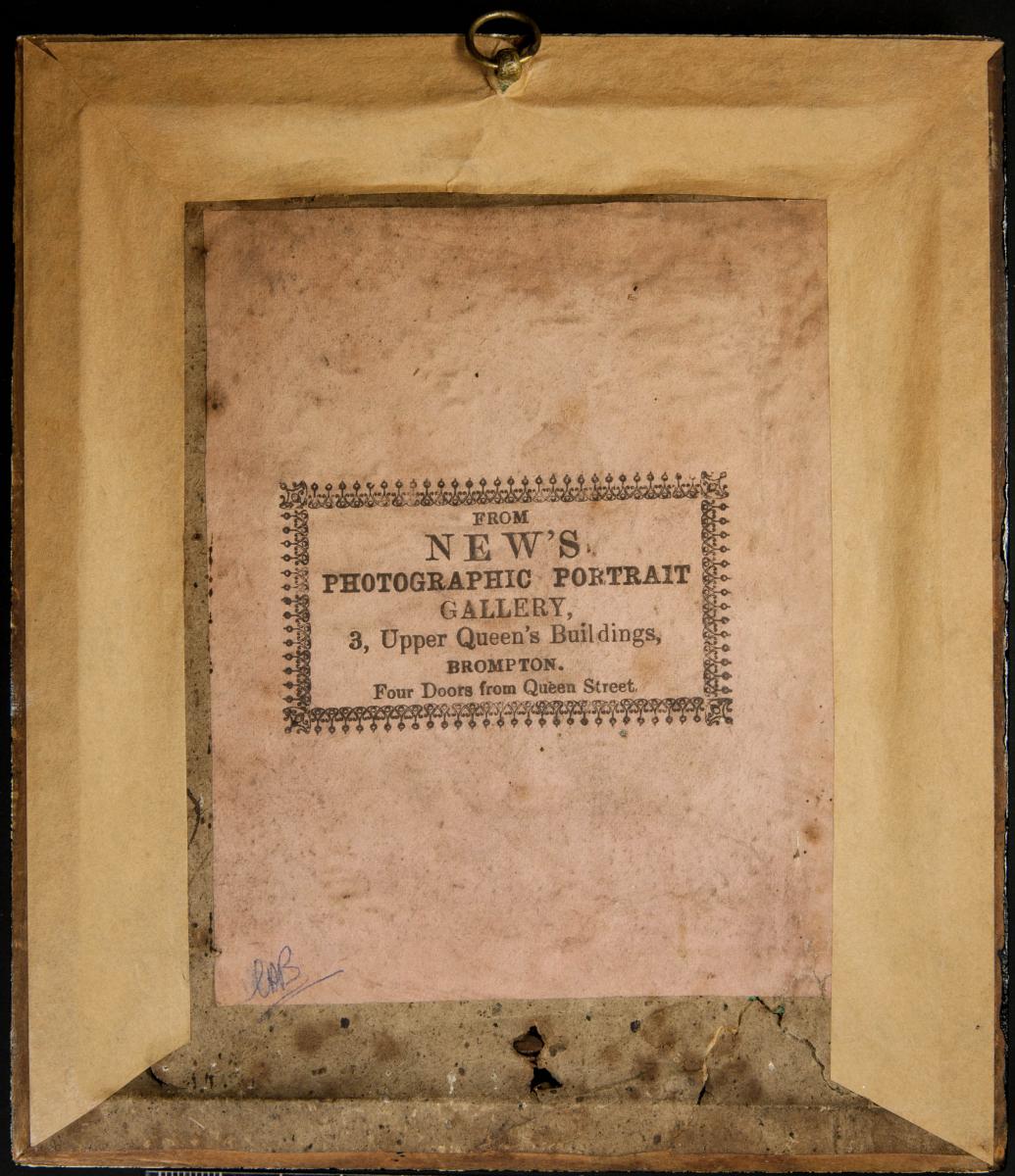 Reverse of continental style framed ambrotype by New's Photographic Portrait Gallery, Brompton, c. 1860