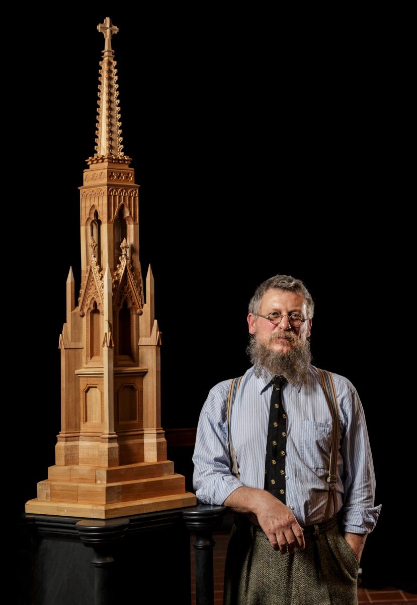 Justin Gare beside his model of Kingston’s monument. Image: Saul Stead, AGSA