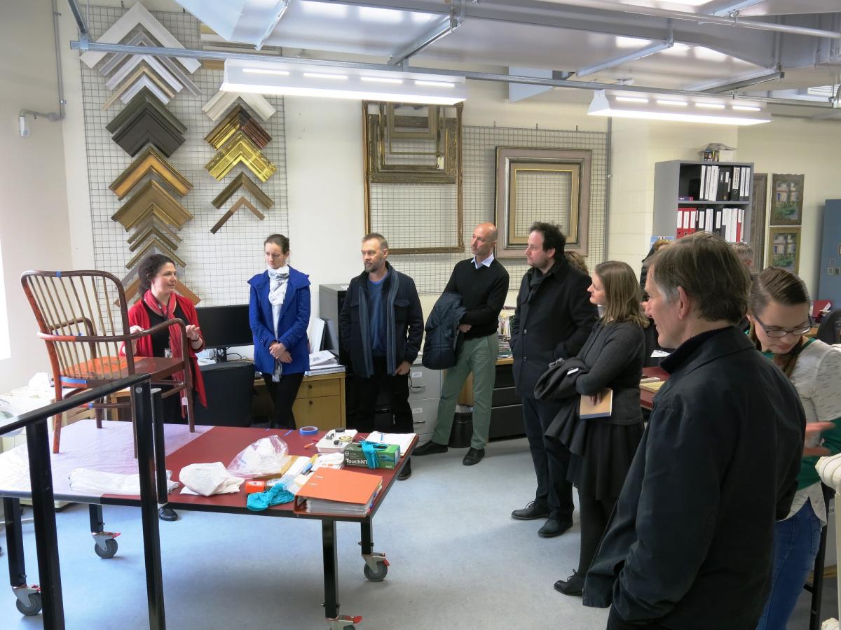 Delegates are given a tour of NGV Frames and Furniture Conservation with Holly McGowan-Jackson (Senior Conservator of Frames and Furniture). Image: Louise Bradley