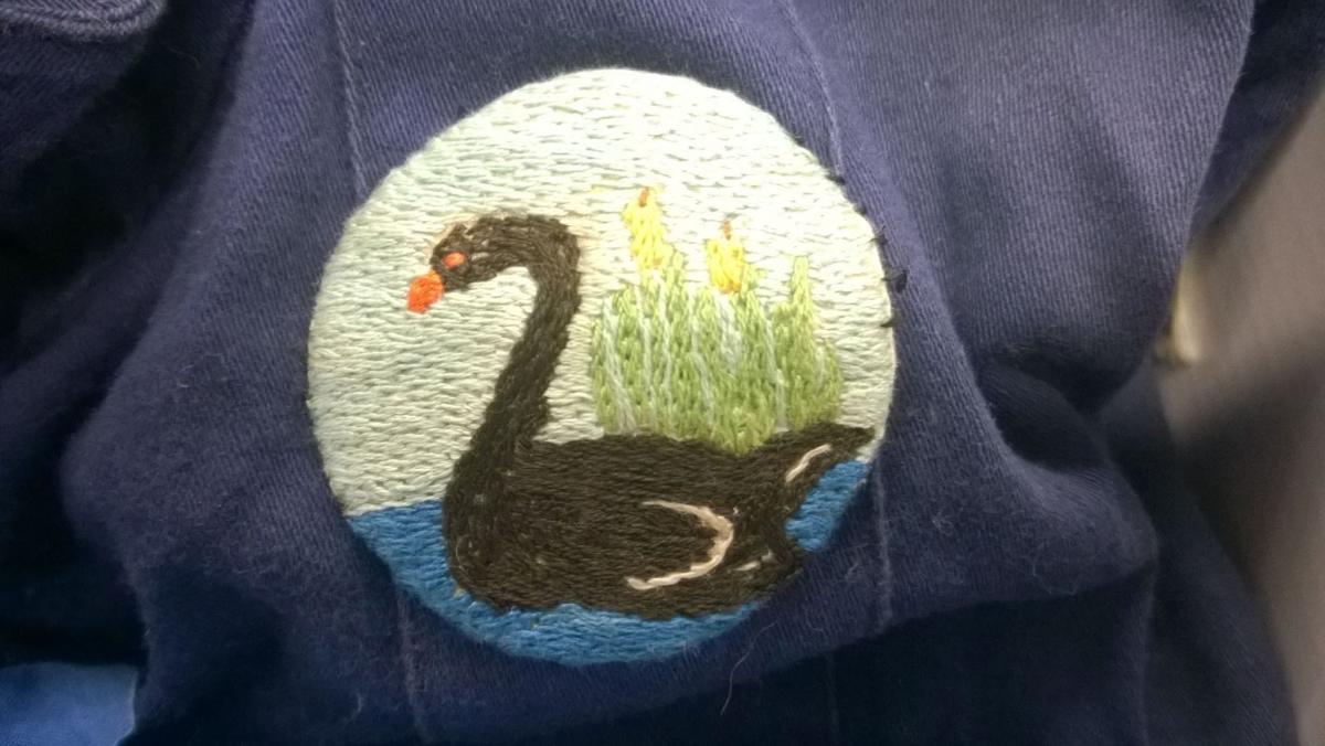 Swan Patrol Emblem (Embroidered needle painting) - 1st Wahroonga Company – 1937 (Girl Guide Uniform Archive)