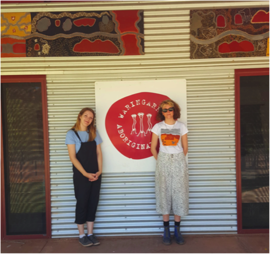 Rosie Gooden and Lily Bennion at Waringarri Aboriginal Arts Centre