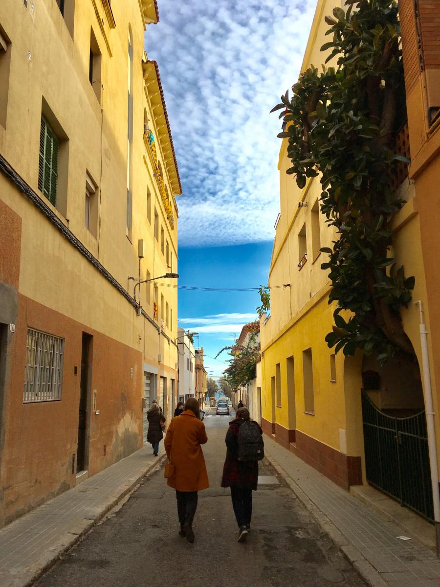 Walking to the venue through the streets of Barcelona