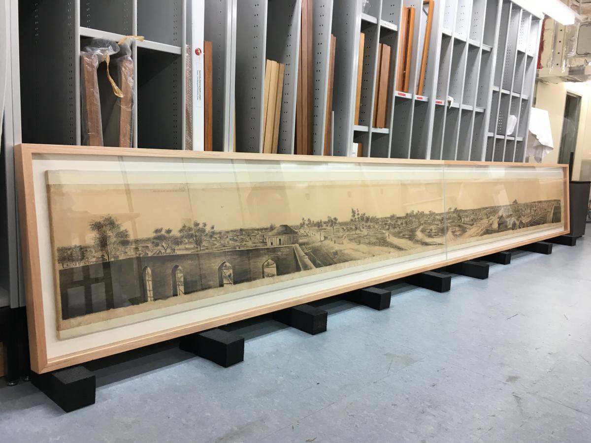 The Jackson panorama (LT 1043) newly framed to conservation standard. Image: SLV