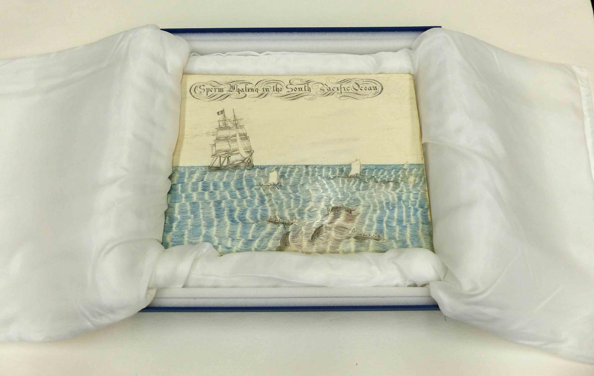 Scrimshaw plaque of Whaling in the South Pacific Ocean. Image:Stephanie McDonald