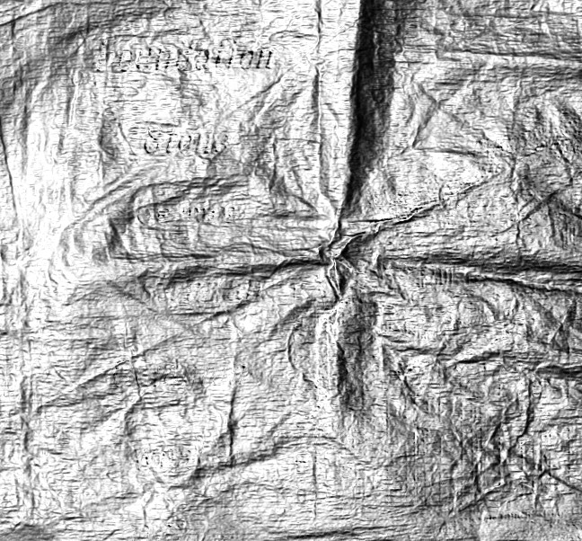 RTI enhanced image of crepe paper – zoomed in. Image: Freya Merrell