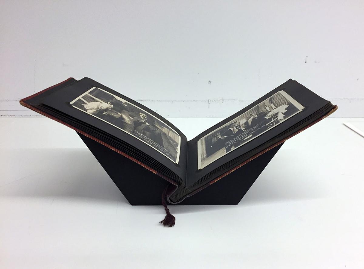 One of the custom-made book mounts