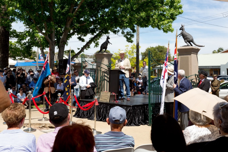 Photo of Julian Bickersteth delivering a speech at the dedication ceremony at Lambton Park Gates