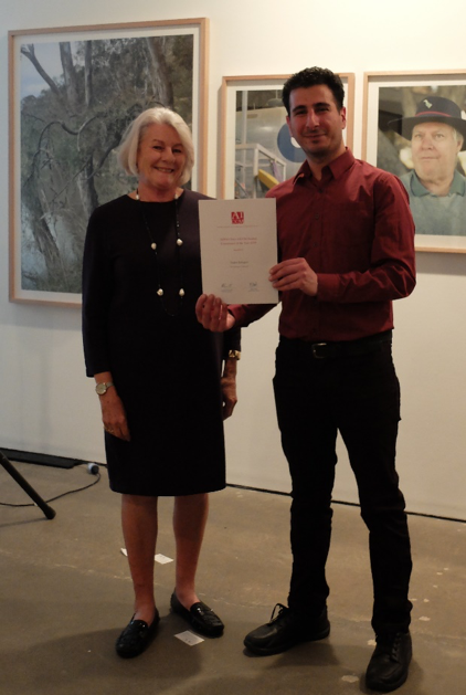 Julia Gamble (Chair of Patricia Robertson Fund, ADFAS) presenting the AICCM Student Conservator of the Year award to Sadra Zekrgoo