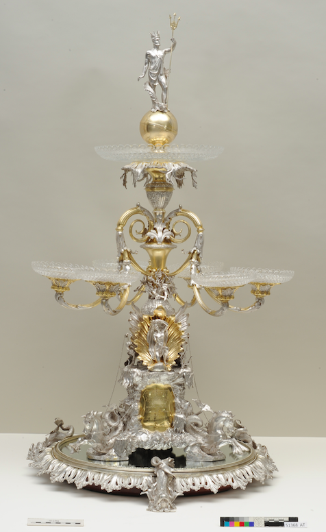 Overall after-treatment image of parcel-gilt silver epergne. Image: Artlab Australia