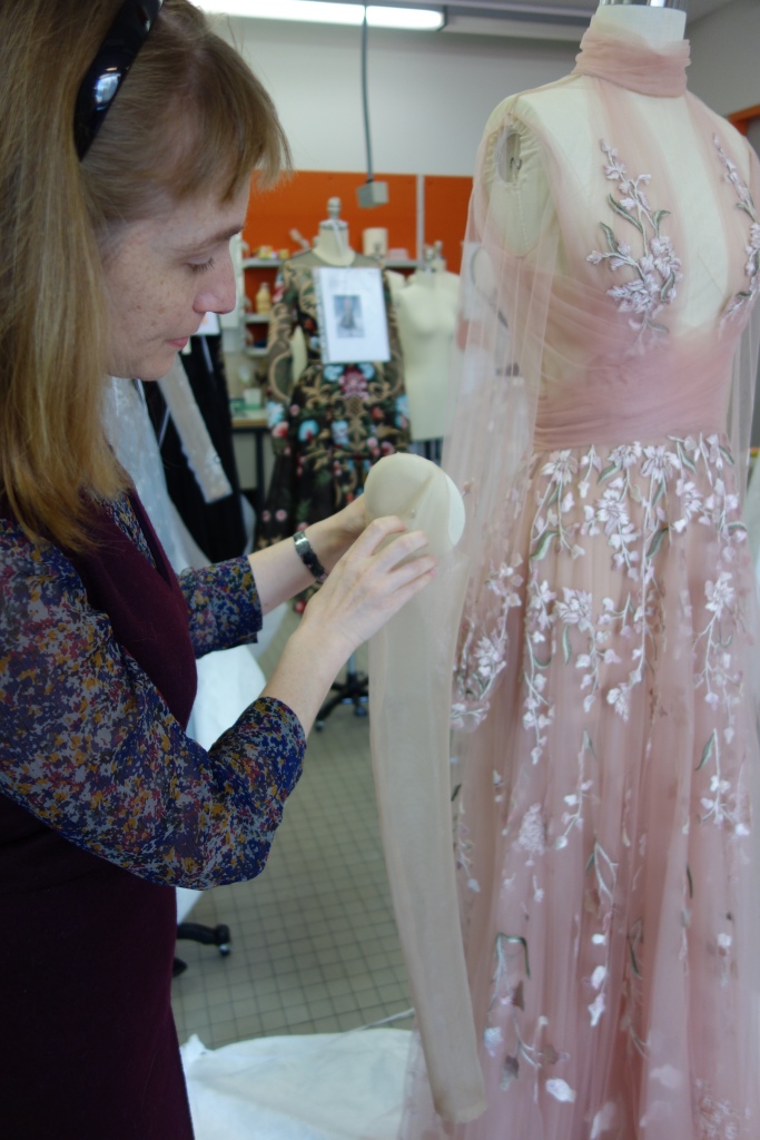 ‘Arm’ constructed of flesh coloured crin. Paul Vasileff, designer, Australia born 1990, Paolo Sebastian, fashion design company, established 2007, Wildflower gown, Spring/Summer 2017 Wildflowers collection, 2016, Adelaide, silk tulle, cotton. Image: Artlab Australia with permission from the artist.