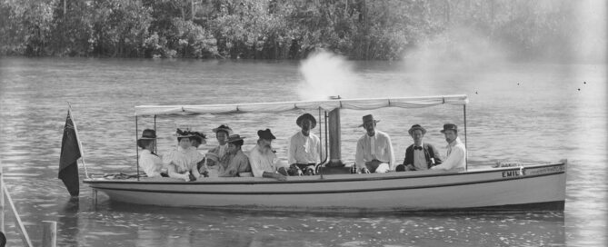 Archival Photograph of 19th Century Boat and passengers on Seymour River